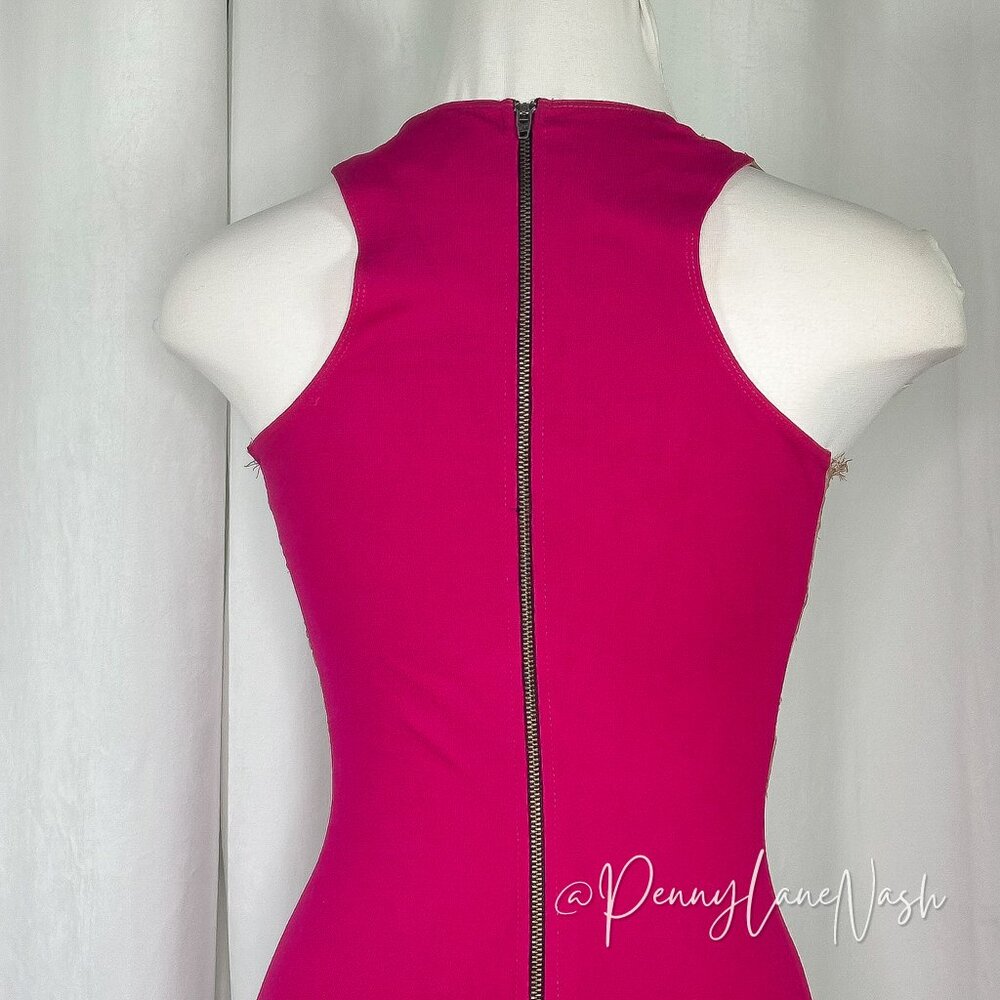 Mason Pink Bodycon Dress With Nude Lace Trim - Picture 10 of 10